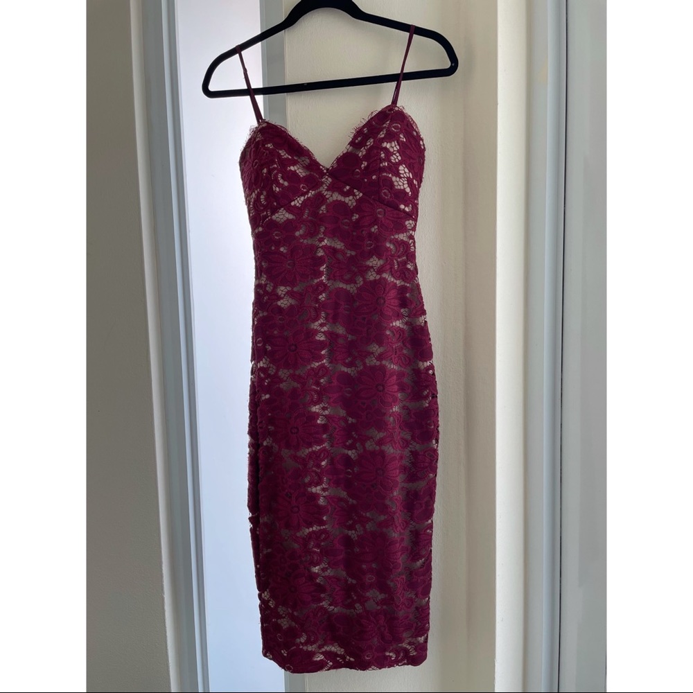 Burgundy lace midi dress